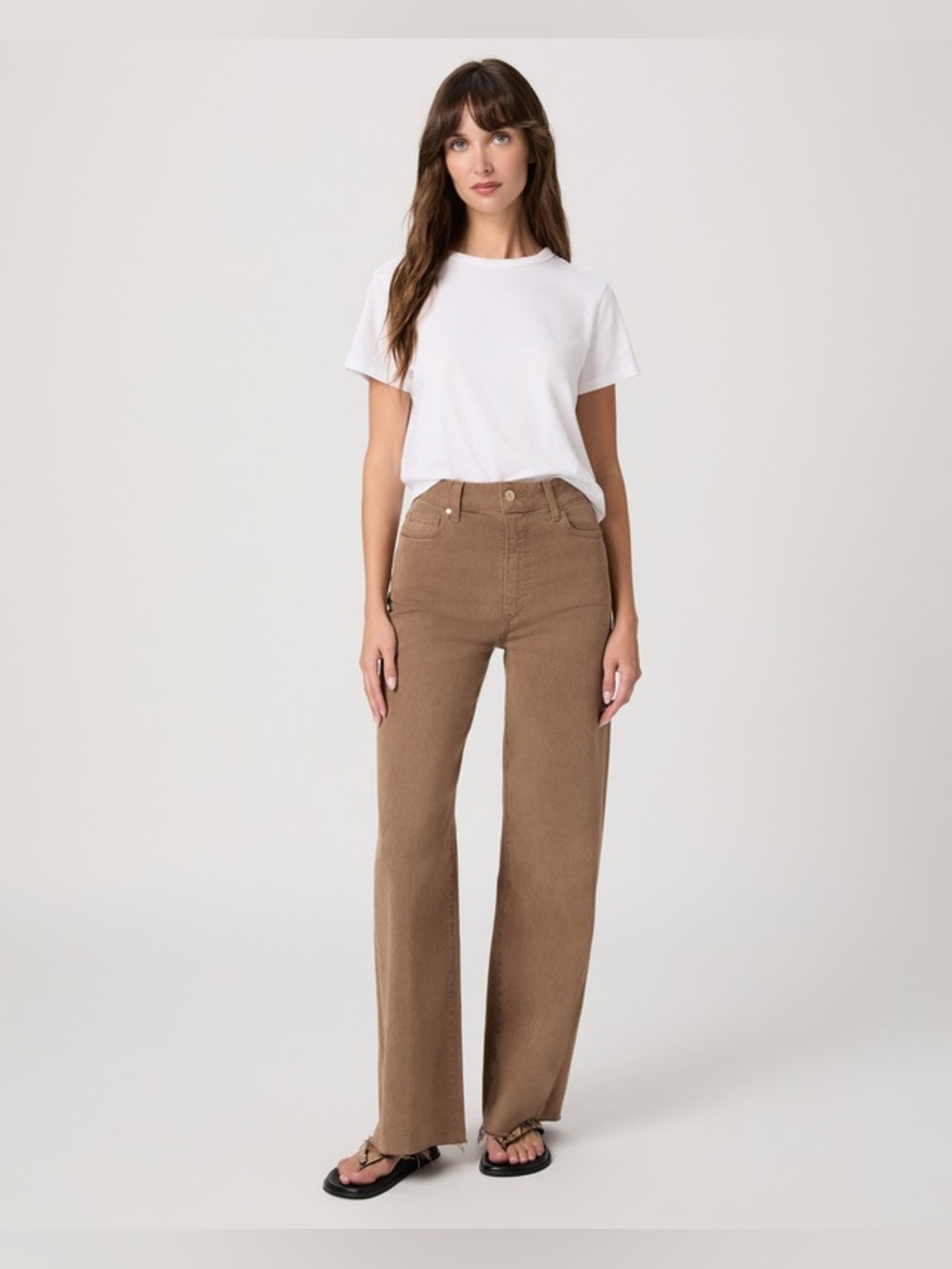 PAIGE Wide Leg High-Rise Jeans in Brown